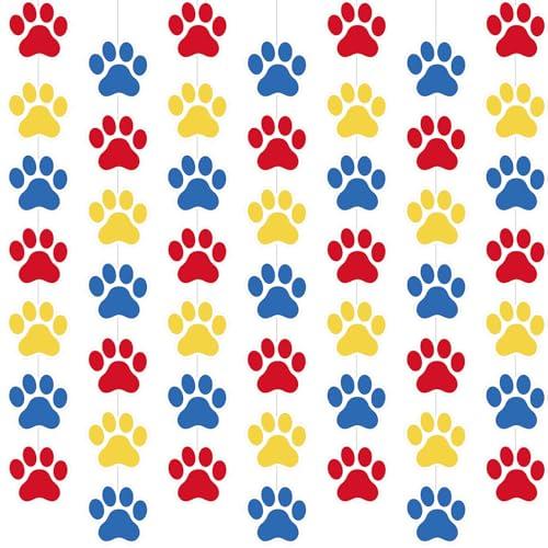 Duraaamo 8 Packs Dog Party Banner Decorations red Blue Paw Print Paper Garland Dog Birthday Paper Hanging Cutouts Colorful Paw Banners for Lets Pawty Pet Birthday Party Supplies Decor (Bright Paws)