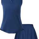 PATPAT Girls Tennis Outfits Size 13-14, Navy Blue Sleeveless Polo Shirts + Pleated Skirt with Built in Shorts 2 Piece Outfits Clothes For Girls Gym Outfits Kids Activewear Sets