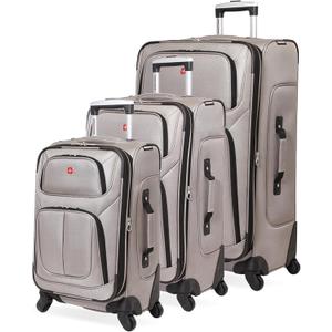 SwissGear 3 Piece Spinner Wheel Suitcase Set - Softshell & Lightweight, 25/27/29 Inches, Pewter
