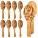 10 Pack Bamboo Hair Brushes, Anti-Static Round Wooden Paddle Brush with Ergonomic Handle and Bamboo Bristles for Scalp Massage & Detangling DIY Engraving Gifts