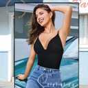 Irisnaya Women's Plunge Deep V Neck Bodysuits with Built in Bra Sleeveless Double Lined Body Suits Tops (Black, L)