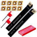 Lathe Turning Tools Threading Holder - Metal Lathe Cutting Tools Turning Holders 1/2" SCLCL1212H09+1/2" SCLCR1212H09+10pcs Carbide Inserts Golden for Lathe Tools