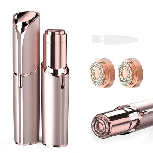 tuokiy Women Facial Hair Removal Device Battery Operated with 2 Replacement Heads,Ladies Face Shaver for Peach Fuzz Upper Lip,Chin, Facial Hair Removal for Women, Rose Gold