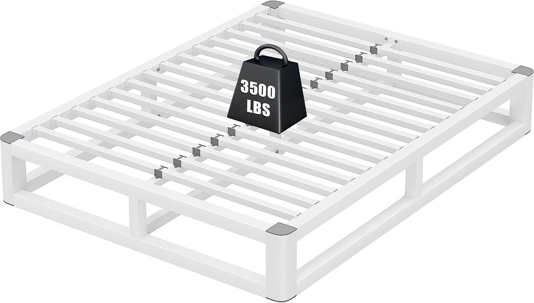 10 Inch King Size Bed Frame with Rounded Corner and Squeak Free U-Slot Design, Metal Platform Bed Frames 6 Non-Slip Guards, 3500lbs Heavy Duty Steel Slat Support, No Box Spring Needed, White