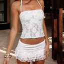 Danysu Lace Halter Tops Backless Tie Back Tank Top with Built in Bra Y2K Summer Going Out Tube Tops (White, L)