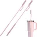 2 x vodvob 2Pcs Premium Silicone Straw Cleaner Brush, 9.84in Extra Long Flexible Straw Cleaning Tool for Glass & Smoothie Straws (Pink, 6mm/9mm) (Double-ended - Light Pink)