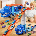 XINNOVEL Truck Toys Car Track Set for 3 4 5 6 Years Old Boys, Dinosaur Truck Transporter Car Race Track with 12 DieCast Racing Car Toys, Birthday Gifts for Toddlers Kids Girls Age 3 4 5 6 7 8