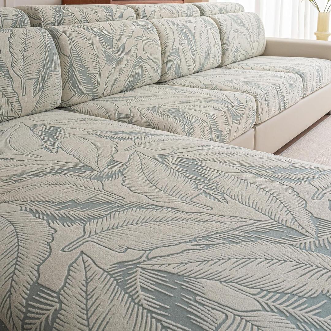 Sofa Cover Washable Sectional Couch Covers Sofa Slipcovers for 3 Cushion Couch Pet Friendly L Shaped Couch Protector Leaf Printed Covers for Dogs (Seat Cover - Medium)