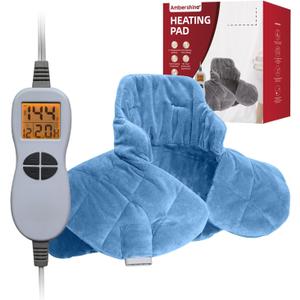 Ambershine 19''x24'' Weighted Neck & Shoulder Heating Pad, 2.5lbs with 12 Temperature Settings& 4 Auto-Off Timers, Pain Relief for Neck/Shoulder/Back(Light Blue)