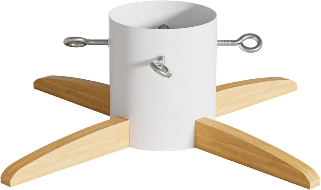 Jebosam Christmas Tree Base Stand - Made of Metal and Solid Wood, Suitable for 5-10 FT Christmas Trees - White
