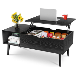 OLIXIS Wooden Coffee Table, Lift Top Coffee Table with Large Hidden Compartment and Ample Storage Shelf, Lift Tabletop Dining Table for Living Room, Home Small Space, Charcoal