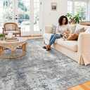 10x10 Square Living Room Rug Washable Modern Abstract Large Rug for Bedroom, Dining Room, Playroom Non-Slip Low-Pile Thin Indoor Floor Carpet (Blue Grey,10x10)
