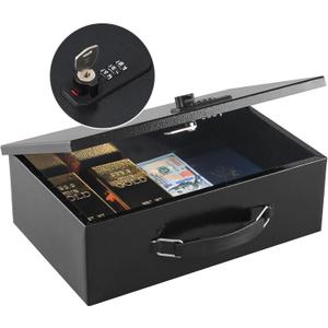 KYODOLED Fireproof Lock Box for Documents, Dual Combination and Key Lock Security with Carrying Handle, Metal Strong Safe Box to Keep Personal Items,Documents, Exterior 12.8" x 8.4" x 4.5", Black