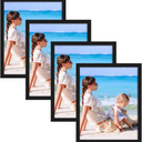Picture Frame Set of 4, Natural Wood Photo Frame Display Pictures with Plexiglass for Tabletop Horizontal or Vertical Display (Black 27*18 cm)