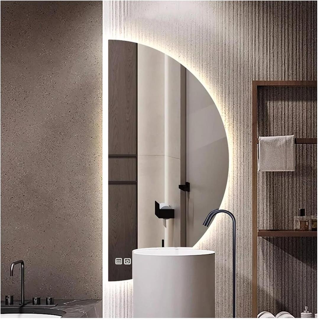 Half Moon LED Bathroom Mirror, Semi Circle Wall Mirror with Anti-Fog, Half Circle Frameless Mirror with Dimmable Brightness for Living Room, Cloakroom, Entryway