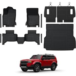 Floor Mats for Toyota Land Cruiser Prado 2024-2026, All Weather Floor Mats Trunk Cargo Liner with Backrest Protectors and Door Sill Guards Accessories, Full Coverage Set (Fit 5 Seats)