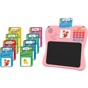 EASEGMER 3 in 1 Educational Learning Travel Toys - 8'' Drawing Tablet and 130 Talking Flash Cards Toddler Writing Tablet and Preschool Learning Activities, Best Gift for Girls/Boys 3-12 Years (Pink)