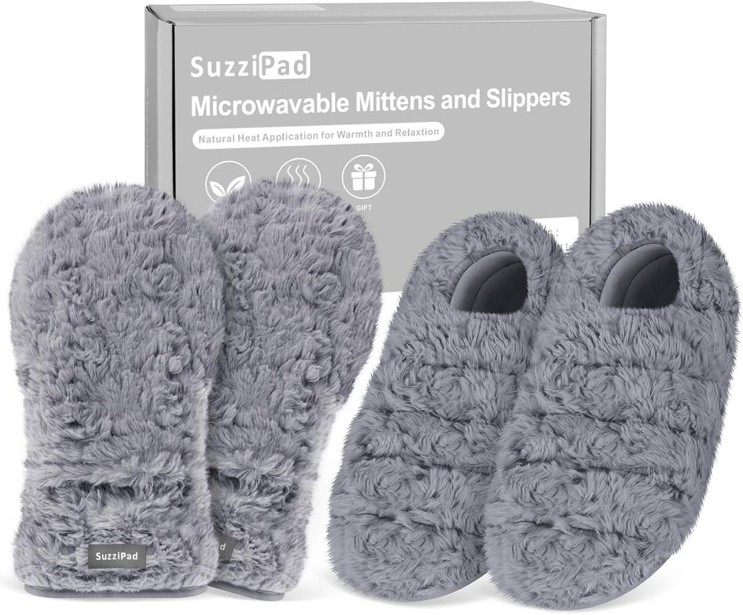 SuzziPad Microwave Heated Gloves and Microwavable Slippers for Discomfort Soothing, Foot Heating Pads for Cold Day, Heated Mittens for Fatigue Hands, Thoughtfully Warm Option for Elderly, L