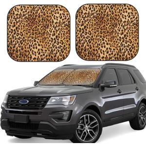 Leopard Print Windshield Sun Shade Foldable 2pcs Cheetah Car Front Window Sunshade Blocks UV Rays Portable Sun Visor Sun Shield Car Interior Accessiores Universal (one size)