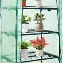 Aoodor 27x19x63 Inch 4 Tier Upgrade Greenhouse with Protective PE/PVC Base for Tidier and Cleaner Indoor Outdoor Gardening on the Deck, Patio or Backyard, Green
