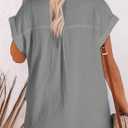 Astylish Women Summer Tops Cotton Short Sleeve Shirt V Neck Button Down Blouse Tunic Tops (Gray, L)
