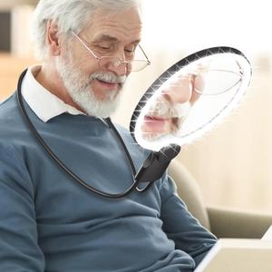 Hands Free Magnifying Glass with Light for Reading, 10X Neck Magnifying Glass with Light for Close Work with Real Glass Lens, Flexible Gooseneck Large Magnifier for Low Vision Elderly, Seniors