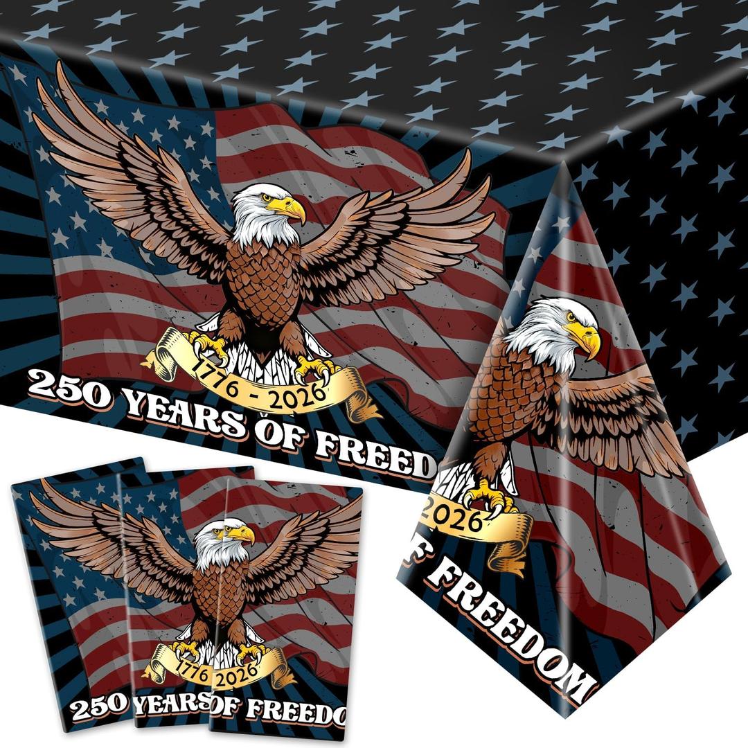 Labeol 3 Pack 250th Anniversary Tablecloth Patriotic 1776-2026 USA Decorations for July 4th Independence Day for Rectangular Table, 108" L x 54" W