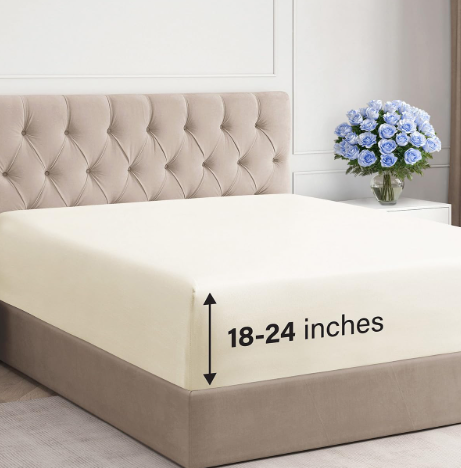 Extra Deep King Fitted Sheet - Hotel Luxury Single Fitted Sheet Only - Easily Fits 18 inch to 24 inch Mattress - Ultra Soft, Wrinkle & Fade Free w/Extra Deep Pockets - Breathable & Comfy - Off White