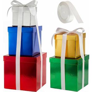 Cholemy 5 Pcs Square Nesting Boxes Decorative Gift Boxes with Lid and Ribbon Assorted Sizes Wrap for Valentines Day, Engagement, Anniversary, Birthday, Bridal Shower Party Gifts(5 Color)