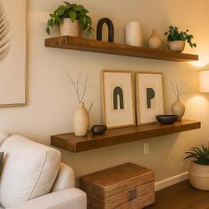 BBE Walnut 30 inch Floating Shelves for Wall Natural Solid Wood