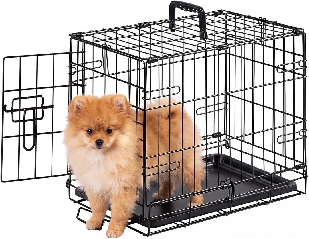 Sweetcrispy 18 Inch Dog Crate, Small Dog Cage, Foldable Puppy Pet Kennel | Single Door, Metal Kennel, Secure Lock, Removable Tray, Indoor Outdoor Training Travel