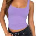 ForeFair Women's Sleeveless Square Neck Tank Top Double Layer Basic Crop Tops Summer Fitness Workout Casual Tops(XS, Light Purple)
