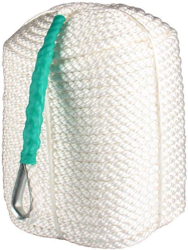 Super Strong 1/2 Inch x 300 Feet Three Strand Braided Boat Lines Dockline with Thimble 5850 Pound Breaking Strain Green