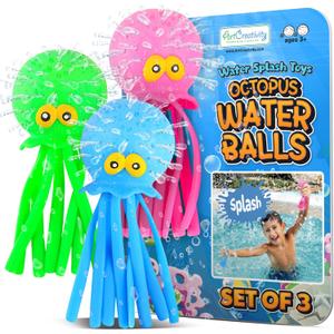 ArtCreativity Octopus Water Balls (Pack of 3), Pool Toys for Toddlers 1-3, Sensory Stress Relief Toy for Kids, Beach Water Toys & Swimming Toy for Toddlers, Cute Goodie Bag Fillers for Boys & Girls