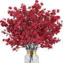 8Pcs Baby Breath Artificial Flowers,Real Touch Red Silk Flowers Bundles Fake Flowers for Vase Home Office Wedding Spring Winter Indoor Outdoor Centerpiece Table Party Mother's Day Decoration