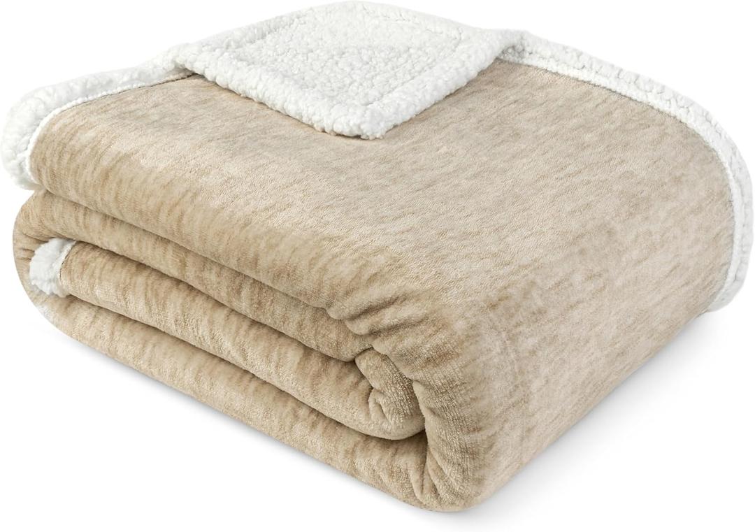 PAVILIA Melange Cream Sherpa Blanket Throw for Couch, Warm Soft Cozy Reversible Blanket Sofa Bed, Thick Plush Large Fleece Car Blanket, Decorative Home Room Decor Gifts Men Women, 50x60 Ivory Beige