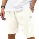 Men's Corduroy-Style Shorts Elastic Waist Drawstring 7 Inch Inseam Polyester Casual Shorts with Pockets (Beige, XXL)