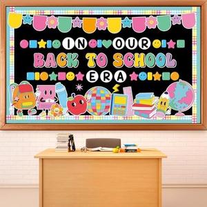 Colorful Back to School Classroom Decorations Welcome Back to School Bulletin Board Set Hippie Retro First Day Bulletin Board in Our Back to School Era Cutouts for Office Wall Door Decor Supplies, Pack Of 4