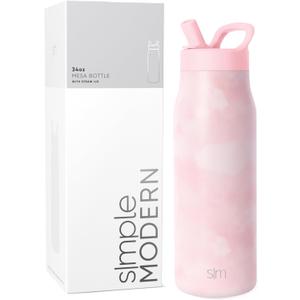 Simple Modern Water Bottle with Straw lid | Insulated Stainless Steel Thermos | Reusable Travel Water Bottles for Gym & Sports | Leak Proof & BPA Free | Mesa Collection | 34oz, Blush Tie Dye