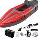 9 ft Inflatable Kayak, 1-Person Foldable Fishing Boat, 220 lb Capacity, Includes Aluminum Oars, High Output Pump, Adjustable Seat, Removable Fin, Cargo Net for Adults, Lakes & Rivers