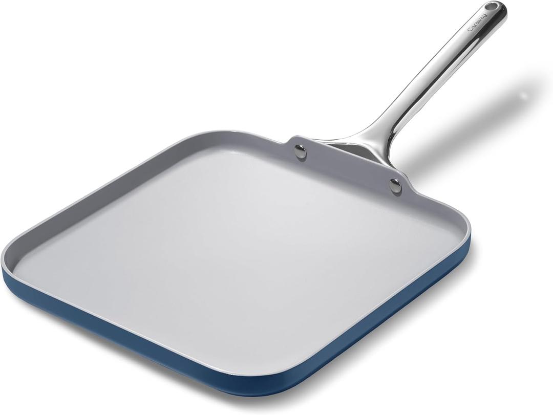 Caraway Square Griddle Pan - 11 Square Pan - Non-Stick Ceramic Coated - Non Toxic, PTFE & PFOA Free - Oven Safe & Compatible with All Stovetops - Navy