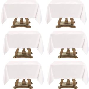 Square Tablecloth 52 x 52 Inch White 6 Pack Tablecloths Stain-Wrinkle Resistant Washable Polyester Table Cloths for Holiday, Buffet Parties, and Weddinge
