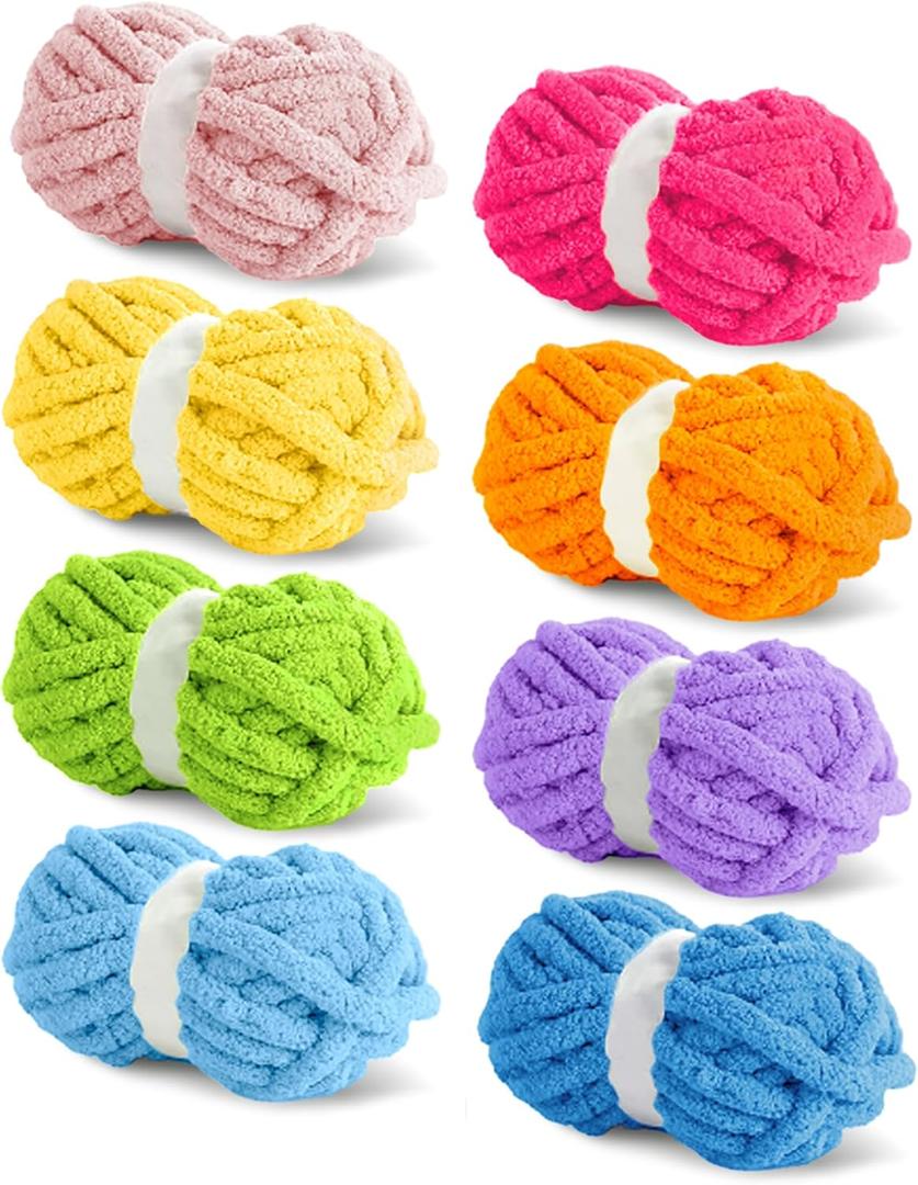 8 Packs Jumbo Colorful Chunky Chenille Yarn for Crocheting 8 Color Super Bulky Fluffy Chunky Yarn for Hand Knitting Blanket (27yds, 8oz Each Skein) (Assorted)