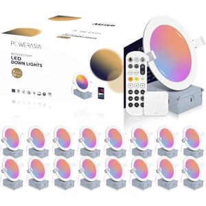 16 Pack Smart Recessed Lighting 6 Inch, Ultra-Thin LED Recessed Lighting 12W 1200LM Smart Downlight with Junction Box, Compatible with Alexa/Google Assistant, Hub Included - ETL and Energy Star