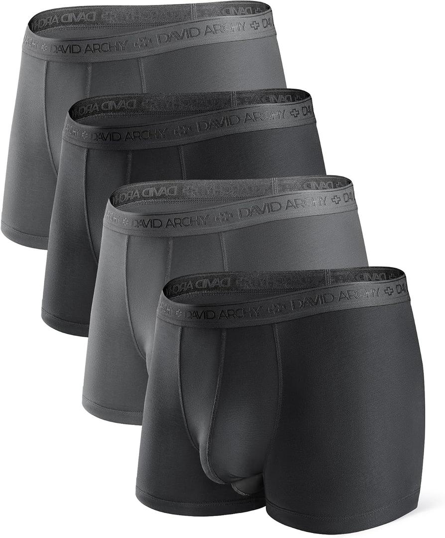 DAVID ARCHY Men's Modal Underwear Boxer Briefs & Trunks, Breathable Soft Anti-Chafe Comfort, Dual Pouch Support, 3 or 4 Pack (Black, L)