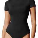 IUGA Bodysuits for Women Tummy Control Crew Neck Short Sleeve Body suits Basic Bodysuit T shirt Tops, Size XS