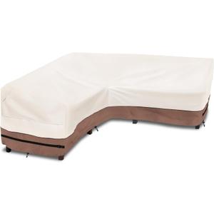 Okcool Outdoor Sectional Cover,V Shaped Patio Furniture Covers for 5-Seater Outdoor Sectional Furniture Couch 85"(85''L) x 33.5''D x 31''H, Beige & Brown