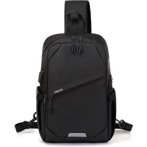 MOSISO Sling Backpack Travel Hiking Daypack, Large Crossbody Sling Bag with USB Charging Port for Men Women 3 Layer Pockets One Shoulder Chest Bag for Outdoor Sports Casual Commuting, Black