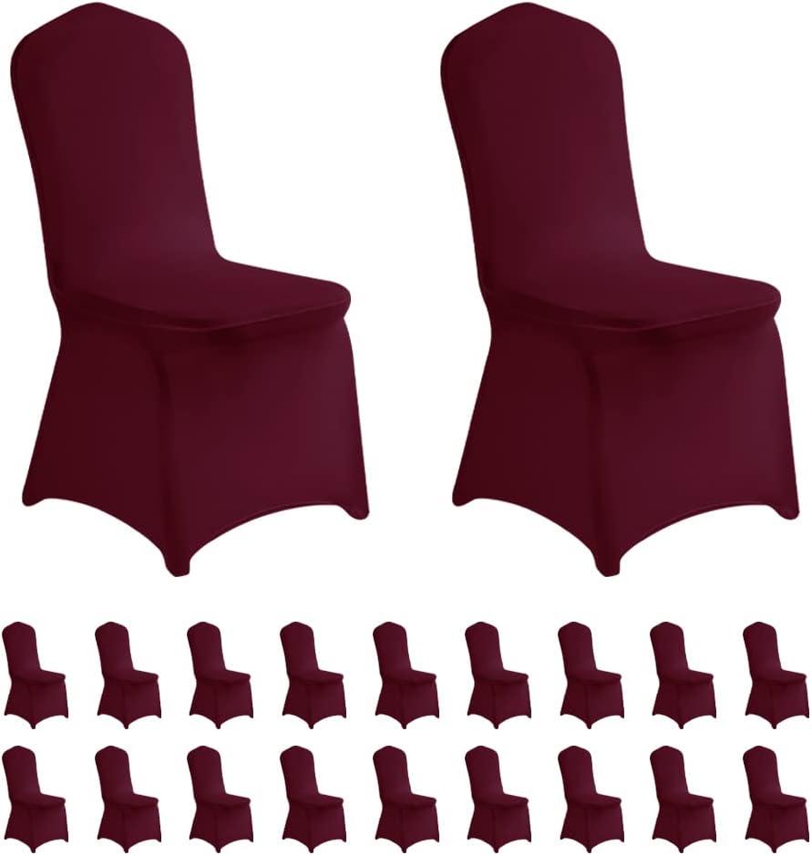 LZY 20pcs Spandex Chair Cover Stretch Slipcovers for Wedding Party, Dining Banquet Chair Decoration Covers (Burgundy, 20)