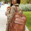 Shrrie Leather Laptop Backpack for Women with 17 inch Vegan Leather Computer Backpack Purse for Travel College Work